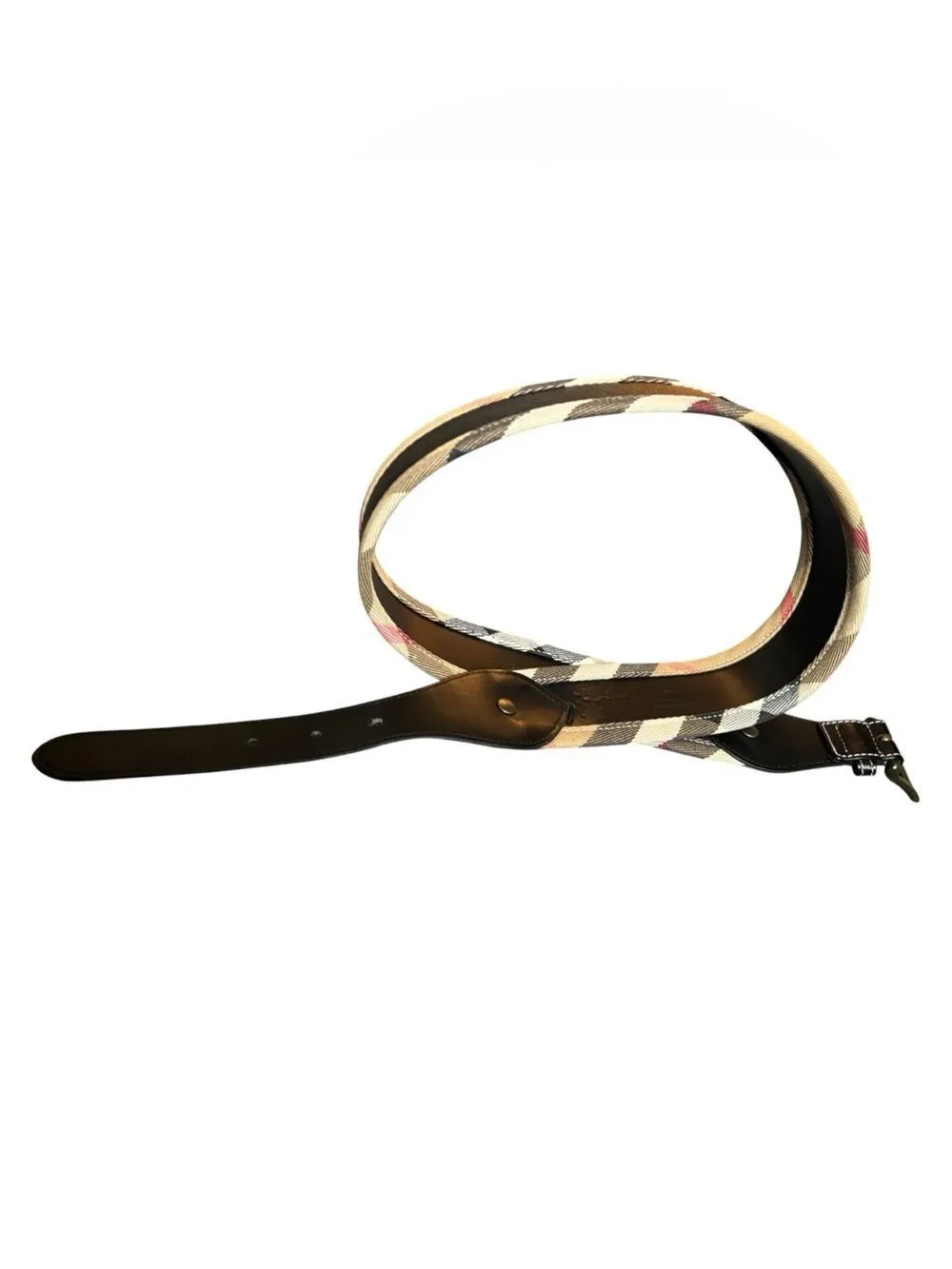 Burberry Black Leather Belt with Signature Beige Check Accent